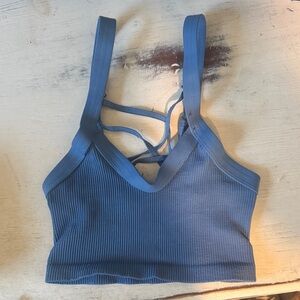 Free People Movement Ribbed Strappy Sports Bra in Dusty Blue